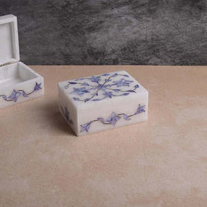 Boîte de rangement pour bijoux en marbre bleu de luxe, durable, 10x4.5x7.5cm - Product Image 4
