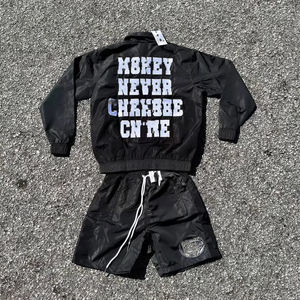 Venta al por mayor de chándales de nailon personalizados para hombre tiras reflectantes cremallera con capucha pantalones cortos de chándal conjuntos de poliéster al por mayor Cremallera de nailon - Product Image 5