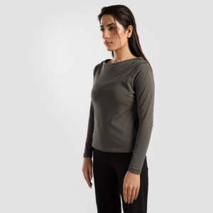 ASymmetric Dull Grey Yoga <b>Top</b> Breathable Modal Spandex Plus Size Fitness Sportswear Simple Fashion Design with Front Logo Print - Product Image 3
