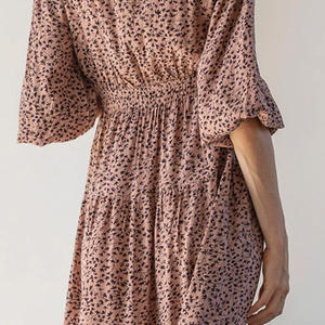 Women's Vintage Summer Floral <b>Midi</b> <b>Dress</b> V Neck Short <b>Sleeve</b> High Quality Breathable A-Line Natural Printed <b>Chiffon</b> - Product Image 6