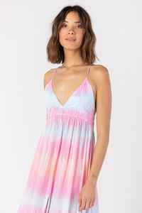 ชุดเดรสยาวมัดย้อมลายดอกไม้ทำจากผ้าเรยอนสำหรับชายหาดระบายอากาศได้ดีชุดเดรส Maxi สีชมพูเปลือยหลังทรงหลวม - Product Image 2