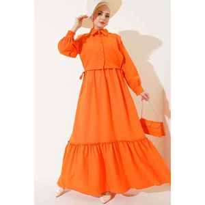 Robe élastique à la taille avec gilet noué sur le côté Orange - Product Image 4