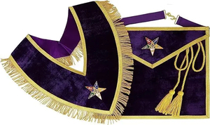 Masonic OES Hand Embroidered Durable Worthy Patron/Matron Apron and <b>Collar</b> Regalia Set-Customized Purple Velvet - Product Image 4