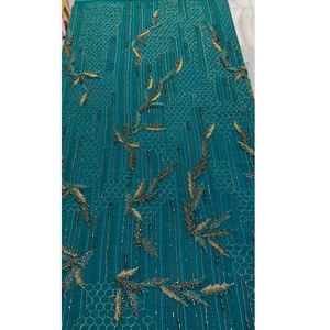 Best Selling Handmade <b>Beaded</b> Cotton <b>Fabric</b> with Elegant Patterns Luxury <b>Fabric</b> for Wedding Dresses and Formal Wear for Sale - Product Image 6