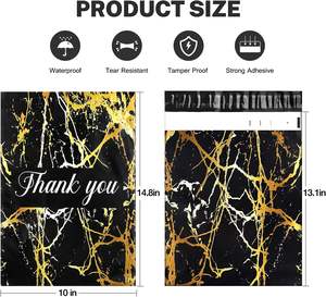 Lot de 100 sacs polymailers de remerciement 25x33cm, auto-adhésifs, étanches, durables, 2,3 mil, noir et or marbré - Product Image 5