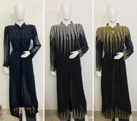 Abaya musulmane style Empire, froncée, ornée de sequins et de strass, avec fente haute, robe de soirée toutes saisons, manches longues, longueur ras du sol, style islamique turc