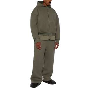 Cotton Polyester Heavyweight 500gsm <b>Zip</b> <b>up</b> <b>Hoodie</b> Set Men Tracksuit Custom High Quality Hoodies and Sweat Pants Set Men - Product Image 3