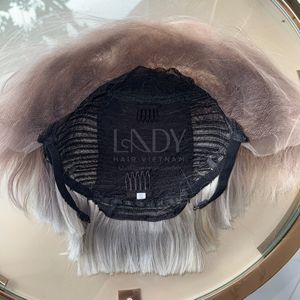Perruque Cheveux Courts Extensions de Cheveux Humains Vietnamiens Donneur Unique Couleur Grise - Product Image 4