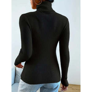 Chemisier côtelé à col roulé à manches longues pour femme Jane's, coupe ajustée, haut décontracté basique pour tous les jours, modèle 32089 - Product Image 2