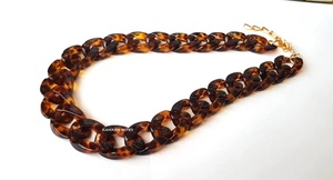 Trendy Tortoiseshell Resin Link <b>Chain</b> Necklace, Chunky Lightweight Acrylic Statement Jewelry for Womens <b>Fashion</b> and Casual Wear - Product Image 2