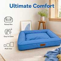Coussin de lit pour animaux de compagnie en velours côtelé imperméable, rectangulaire, uni, lavable, bleu, pour chien et chat, pour salon, toutes saisons