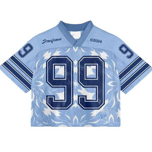 Boxy เสื้อยืดครอปแบบพอดีตัวเสื้อฟุตบอลแนวเรโทรเสื้อยืดโอเวอร์ไซส์แห้งเร็วพิมพ์ลายเสื้อผ้าครอปตาข่าย - Product Image 2