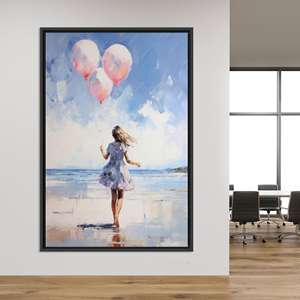 ของตกแต่งผ้าใบพิมพ์ลายสมัยใหม่: งานศิลปะสีชมพูและสีน้ำเงินสุดหรู พร้อมกรอบสีดำ - Product Image 1