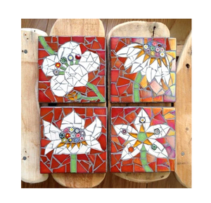 ที่รองแก้วโมเสคสำหรับเครื่องครัวลายดอกไม้สีขาวใหม่ถาดรองแก้วโมเสกทำด้วยมือทำจากไม้ - Product Image 1