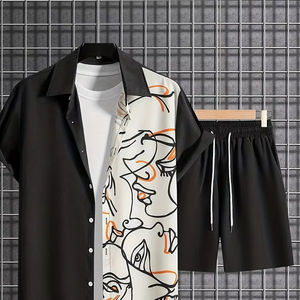 Camisa de manga corta de verano para hombre, conjunto de pantalones cortos, estampado de paisaje de playa nuevo, informal, fresco, al aire libre para viajes diarios, a prueba de viento, de talla grande dos - Product Image 4