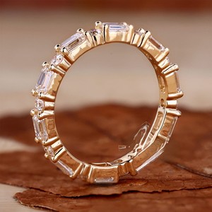 Bague en diamant de culture, véritable or blanc 14k 18k, diamant rond taille émeraude, bagues fines, bijoux fins pour femmes, anniversaire - Product Image 2