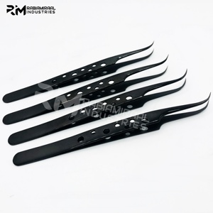 Juego de pinzas para extensión de pestañas con corte circular y color Plasma negro liso de calidad premium Super September, punto curado Regular - Product Image 3