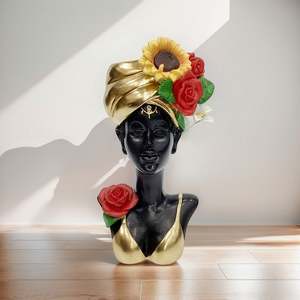 Statue d'artisanat en résine de femme africaine, sculpture de dame <span class=keywords><strong>noire</strong></span>, décoration élégante pour la maison, ornement de bureau, cadeau artistique pour femmes - Product Image 2