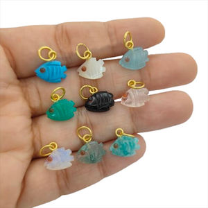 Poisson Sculpture Mousse Agate Pendentif 12x8mm Argent Sterling Plaqué Or Anneau De Saut À La Main Mousse Agate Charmes Indien En Gros Bijoux - Product Image 5