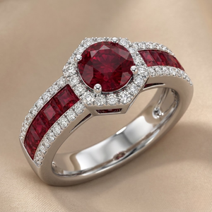 Bagues en or blanc massif 18 carats avec rubis et diamants, sertissage invisible classique, pour anniversaire, mariage, fête, unisexe, KING O, directement de l'usine chinoise - Product Image 4