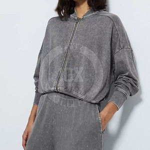 OEM Mujeres Acid Wash Jogger Set Sudadera con capucha y pantalones de chándal de moda Mujeres 2PC Acid Wash Chándal con cintura elástica - Product Image 2