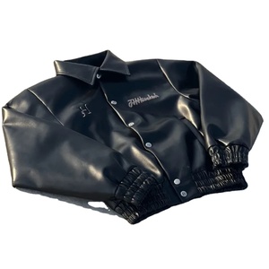 Chaqueta Universitaria de Béisbol Personalizada con Logotipo Bordado en Lona para Hombre, Invierno, con Cuello Alto y Mangas de Cuero, Unisex - Product Image 3