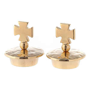 Vinagreras de latón chapadas en oro con parte superior cruzada para suministros de Iglesia Artículo de uso decorativo - Product Image 1