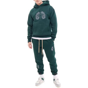 Chándal personalizado de alta calidad con estampado de algodón abullonado para hombre, ropa deportiva de Fitness Unisex con logotipo gris de gran tamaño, estilo liso - Product Image 1