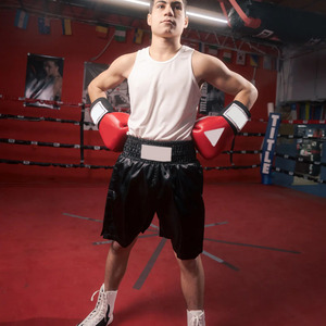 Top Selling <b>High</b> Quality Black Polyester Material <b>Knee</b> Length Boxing Shorts for Sale Custom Made Men Boxing Shorts - Product Image 2