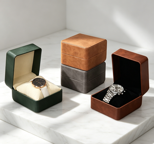Customized square Men <b>Watch</b> Storage Box Velvet Lining Wood Single <b>Watch</b> Gift Packaging Box with logo - Product Image 1