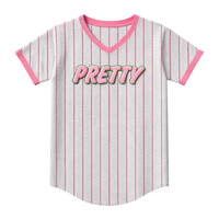 Maillot de baseball court personnalisable et respirant gris à fines rayures pour femme, idéal pour les sororités grecques, les universités et les confraternies, rose pour adultes