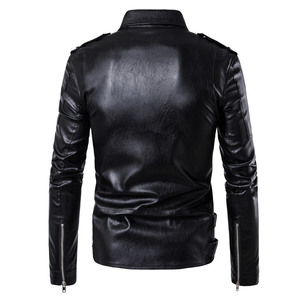 Automne hiver hommes décontracté fermeture éclair PU veste en cuir hommes vêtements mince à manches longues en cuir mode veste moto veste - Product Image 6