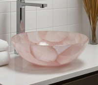 Lavabo en pierre de quartz rose artisanal, lavabo de salle de bain de luxe, pierres précieuses en cristal rose, lavabo moderne, vasque en rose poli