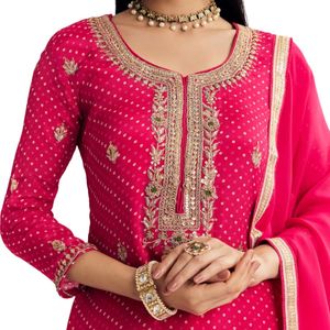 Chinon rose Bandhani Palazzo costume en gros femmes vêtements ethniques mode personnalisée OEM usine fournisseur en vrac tenue de festival - Product Image 6