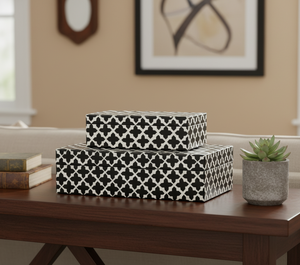 Boîtes décoratives en résine marocaine sur mesure - Motif géométrique à quatre feuilles arabe, boîtes à bijoux de luxe empilables - Product Image 2