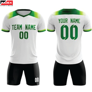 ชุดเสื้อฟุตบอลแบบซับลิเมชั่นสั่งทำพิเศษ INDEX SPORTSWEAR สีขาวเขียว คอวี แขนสั้น สำหรับผู้ใหญ่ ยูนิเซ็กซ์ ระบายเหงื่อได้ดี ทรงสปอร์ต - Product Image 1