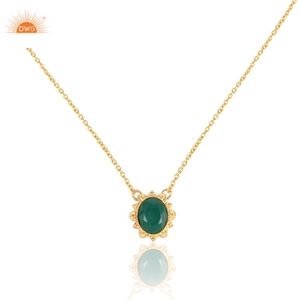 Diseño hecho a mano 18K chapado en oro Natural verde ónix piedra preciosa flor colgante collar Demi joyería fina fabricante - Product Image 1