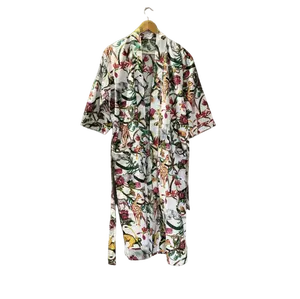 Bata Kimono de algodón con estampado para mujer, ropa de dormir larga de punto, ligera y suave, con cuello en V, informal, color blanco