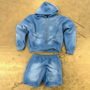 Streetwear Custom Embroidery French Terry <b>Paint</b> Acid Washed Hoodies Flare Sweatpants Tracksuit Sweat Suits Men - Product Image 4