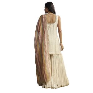เซ็ตชาราสีงาช้าง lucknowi พร้อมทิชชู dupatta สำหรับเจ้าสาวขายส่งงานเฉลิมฉลองเฉลิมฉลองวันเฉลิมฉลองและการฉลองแบบชนเผ่าจำนวนมาก - Product Image 3