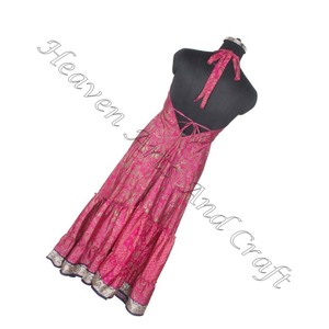 Vestido bohemio nuevo de seda Vintage Saree con paraguas, estampado multicolor, hermoso vestido Modal de moda de verano, nueva tela de seda Vintage - Product Image 6