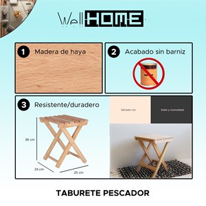 Sgabello da Pescatore WELL HOME in Legno Grezzo, Sedia da Giardino 33x22x36 cm - Product Image 2