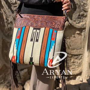 New Unique Design Hand Tooled Fringe Handbags Multi Color Aztec Saddle <b>Blanket</b> Sling Bags Bohemian Stylish Bags for Women's - Product Image 1