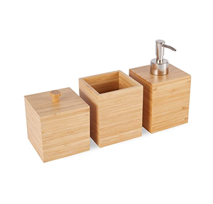 Juego de baño de madera de acacia, dispensador de jabón para baño, vaso de baño, accesorios para jabonera, juego de 5 piezas - Product Image 6