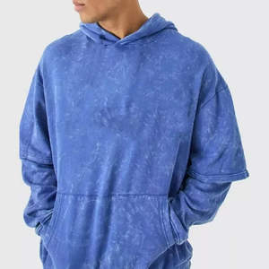 Vente en gros de sweats à capuche à manches doubles délavés à l'acide grande taille pour hommes sweat à capuche pour hommes à vendre avec épaules tombantes style vintage - Product Image 3
