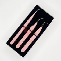Pince à épiler professionnelle en acier inoxydable rose rose avec poignée en diamant Extensions de cils de volume de marque privée personnalisables