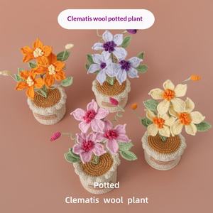 Crochet Artificial <b>Flower</b> Car Decoration Snowflake Line Clematis Wool Plant Potted <b>Display</b> Handmade Bonsai New House Home Born - Product Image 2