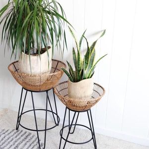 Jardineras de ratán para decoración de jardín con soporte de hierro jardinera de ratán natural con soporte negro de pie de suelo grande a bajo precio - Product Image 2