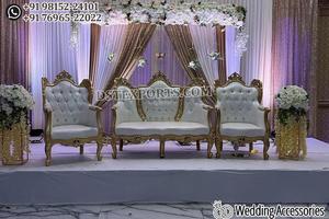 Élégant ensemble de canapé Love-Seat doré pour mariage musulman Décorations de mariage sculptées avec chaises pour cérémonies de fiançailles - Product Image 5