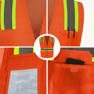 Custom Hi Vis Security Guard Safety Vest with Pockets Durable Reflective Mesh Cotton Jacket Workwear ANSI Compliant - Product Image 2
